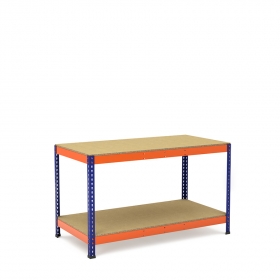 Établi bleu et orange avec 2 plateaus tablette aggloméré Établi bleu et orange avec 2 plateaus tablette aggloméré